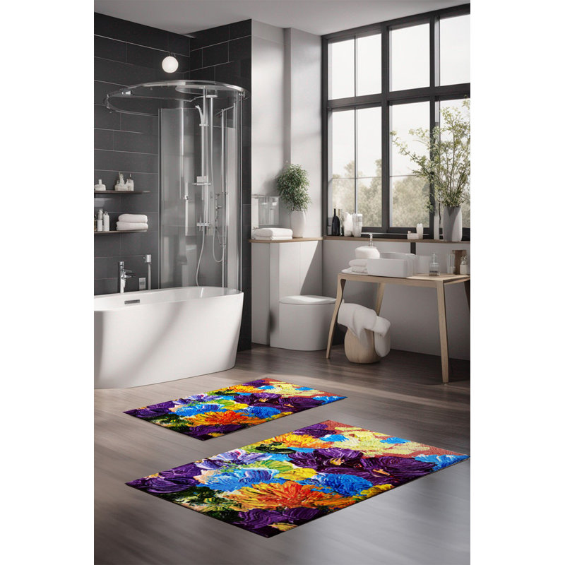 Ensemble de tapis de bain de luxe Eakly (2 pièces), 100% polyester, 16,0 x 23,6 pouces et 23,6 x 39,4 pouces | Conception antibactérienne antidérapante, hauteur de poils de 0,3 po | Lavable à la machine, durable et facile à nettoyer | Idéal pour la 