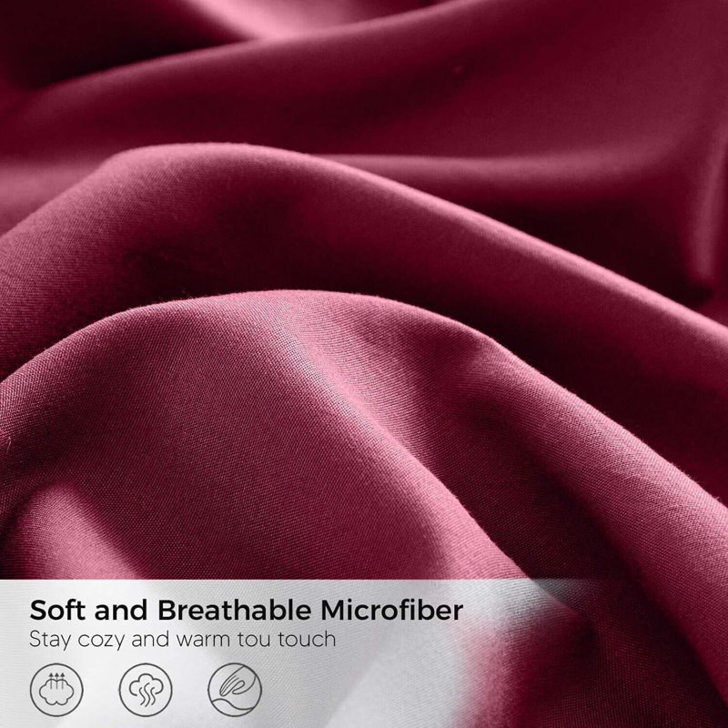 Luxurious 4-Piece Microfiber Duvet Complete Cover Set, Burgundy, Kingsize Duvet Cover Set + 3 Additional Pieces