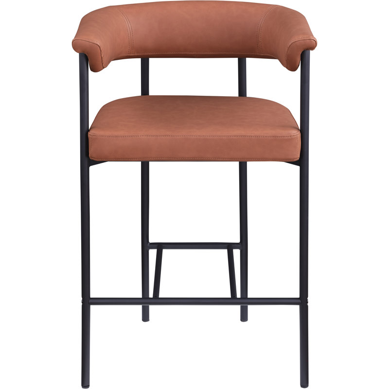 Tabouret de comptoir Malin, Cuir cognac végétalien
