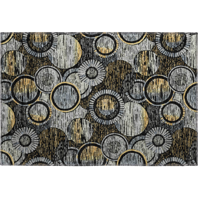Premium Machine Washable Mayfield AMF2206 geometric Rug, 1'8" x 2'6", Black