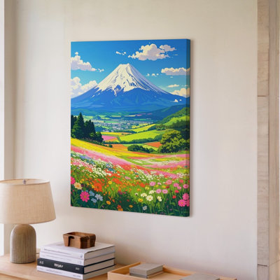 A Vast Panoramic View Of Mount Fuji Under Canvas A Bright Sky Surrounded By Sprawling Fields Of Wall Art Premium Quality Ready To Hang