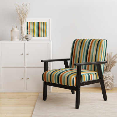 Fauteuil d'appoint rembourré beige et vert rayé Harmony