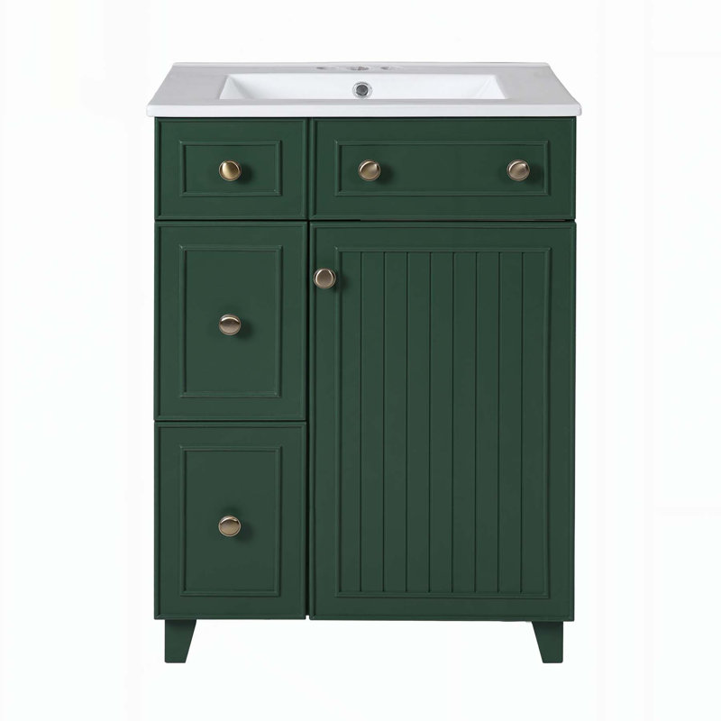 Meuble-lavabo de salle de bain élégant avec lavabo en céramique et options de rangement intelligentes, Vert givré
