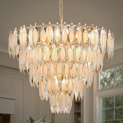 5-Tiered Dimmable Feather Crystal Chandelier