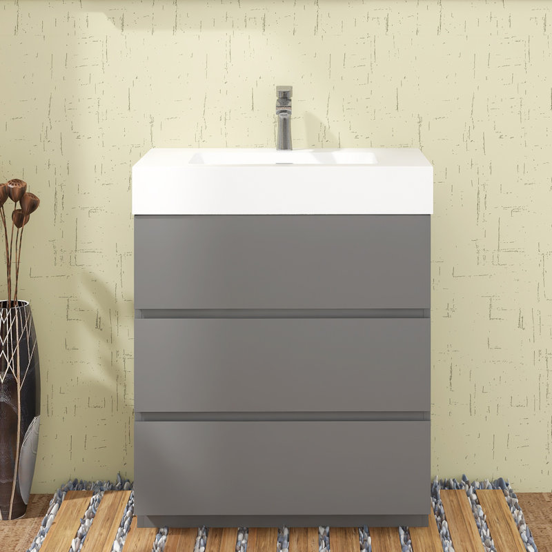 Ensemble de meuble-lavabo simple Guxim, Blanc, Brun