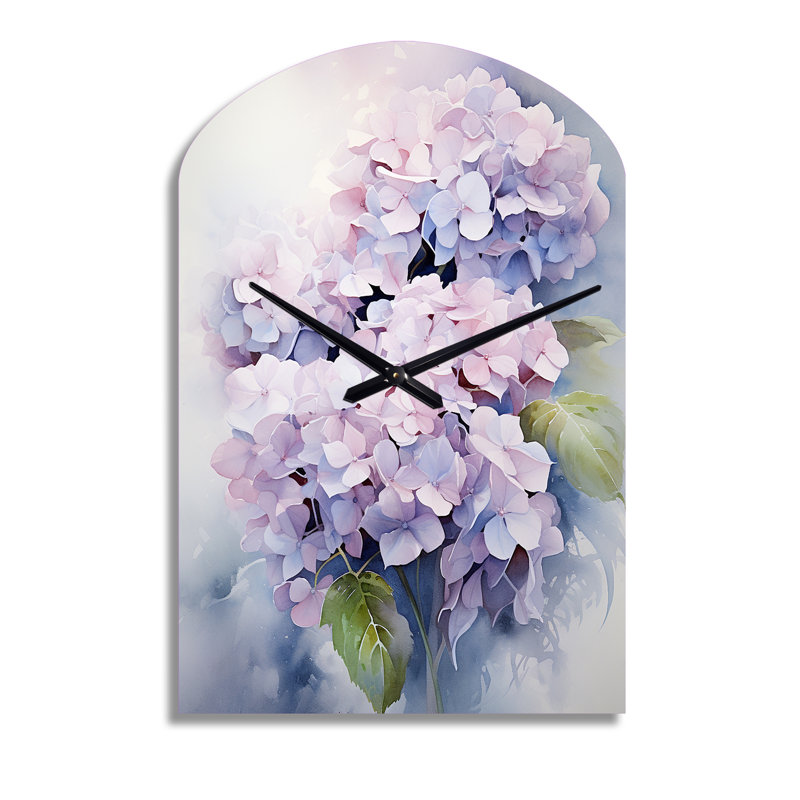 Horloge murale mauve, Hortensia mauve gracieux - horloge murale asymétrique, Moyenne