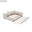 Lit plateforme tapissier beige avec lit gigogne simple - Structure robuste, sans sommier pour une belle chambre à coucher en bois pleine grandeur, espace de détente