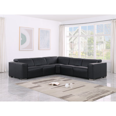 Canapé modulaire luxueux en cuir véritable 5 pièces avec 3 sièges inclinables électriques et appui-tête électrique