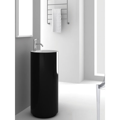 35.38" Tall Circular Pedestal Bathroom Sink with Overflow
