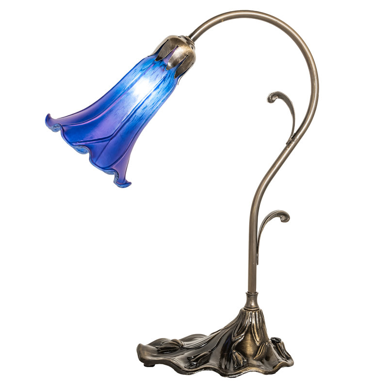 15" High Blue Tiffany Pond Lily Accent Lamp, Blue