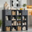Ensemble de rangement modulaire 16 tiroirs avec tiroirs en tissu, bibliothèque noire en bois rustique et cloison, ensemble de 2-481928808-481928821-481928809