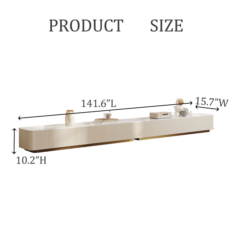 Delorme Modern TV Stands with Glossy Sintered Stone, White Media Console with 4-6 Drawers for Living Room, 141.7"