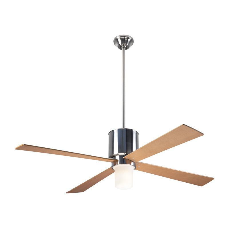 Lapa 50'' Ceiling Fan with Light Kit, Bright Nickel, Maple, Wall Control with Remote Handset (2-wire)