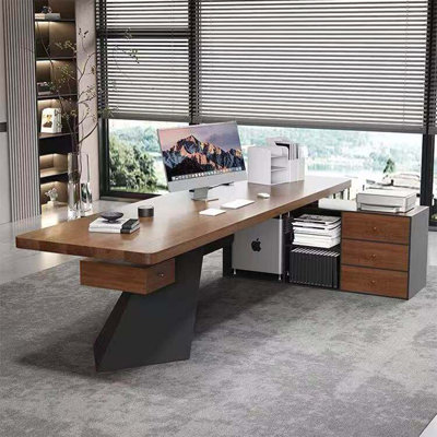 Bureau de direction simple et moderne en bois massif brun de 110,24 po
