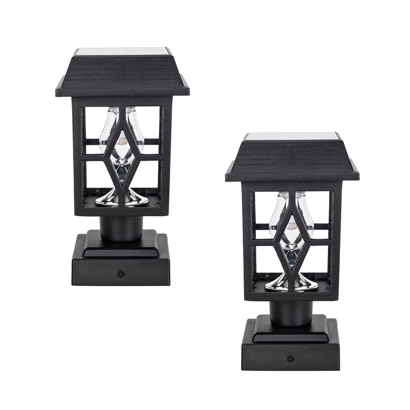  Black 2 -Light 9" H Solar Powered and Pier Mount Light