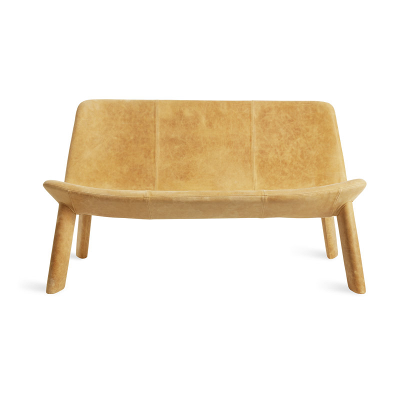 Neat Leather Dining Bench, Camel Genuine Leather