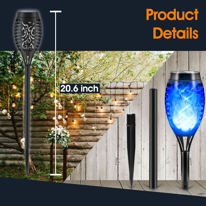 12 Packs 12LED Solar Tiki Torches with Flickering Flame, Auto On/Off,Blue