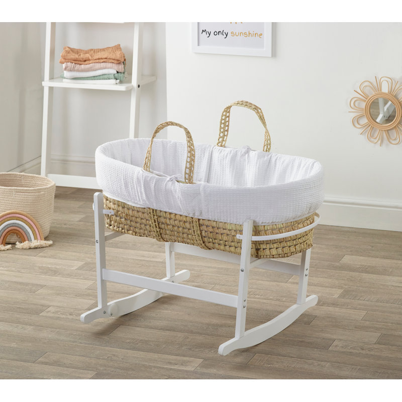 Moses Basket With Stand with Mattress, White, White