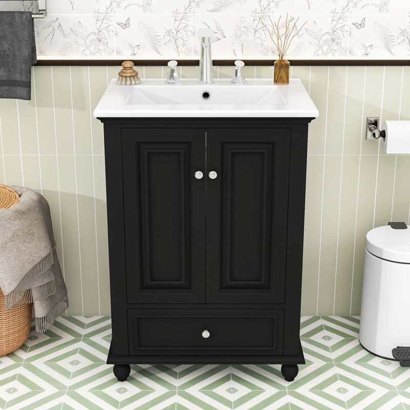 Meuble-lavabo intemporel: style rétro, rangement personnalisable, Black
