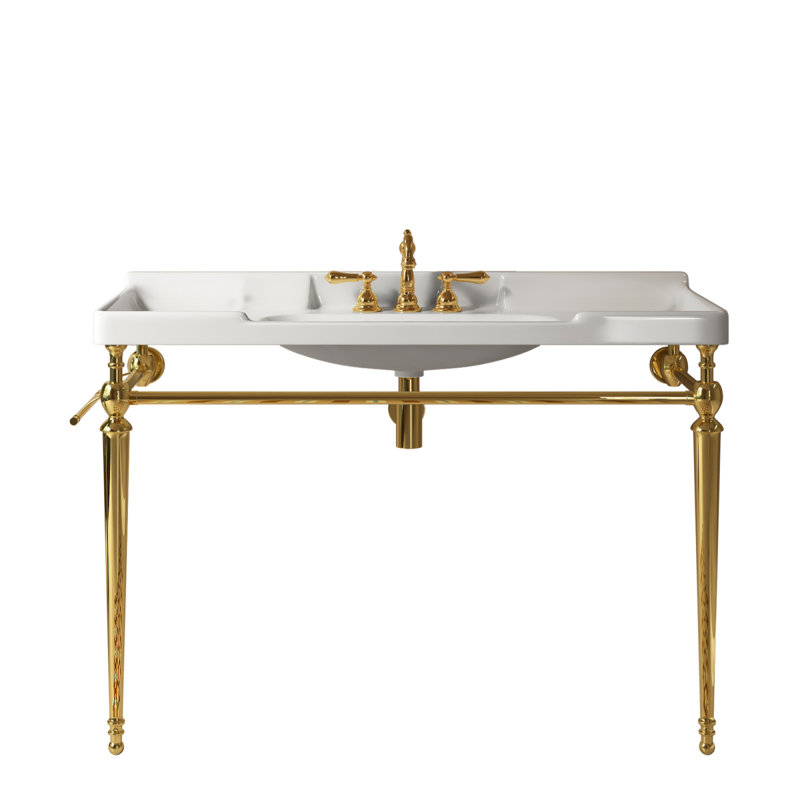 Pied de meuble-lavabo de salle de bain autoportant 48 po VICI, sans lavabo ni robinet, sans couvercle ni drain, or, Gold
