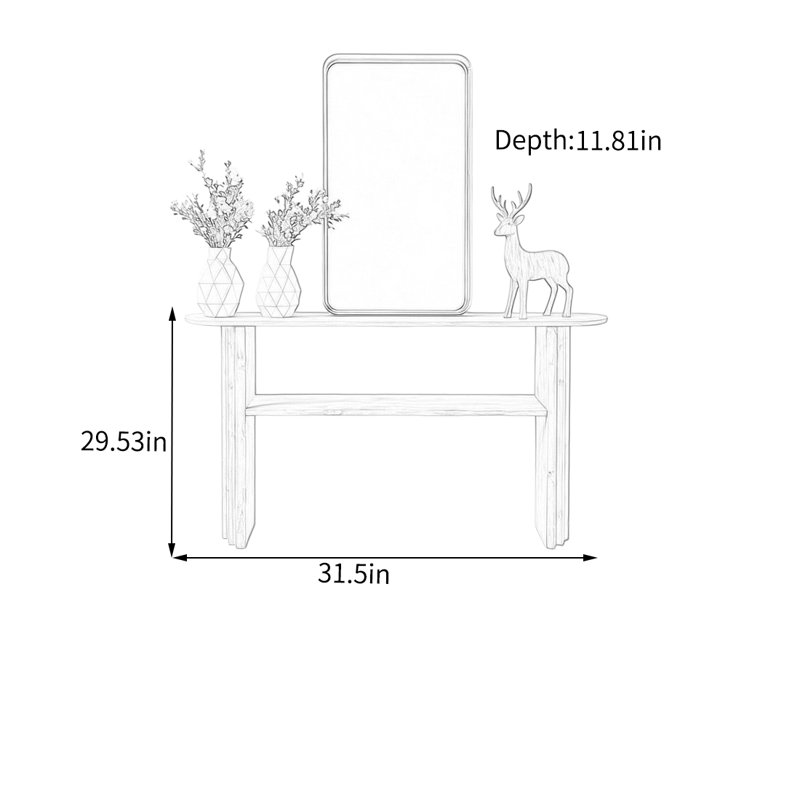 Console en pin, H 29,53 po x l 31,5 po x P 11,81 po