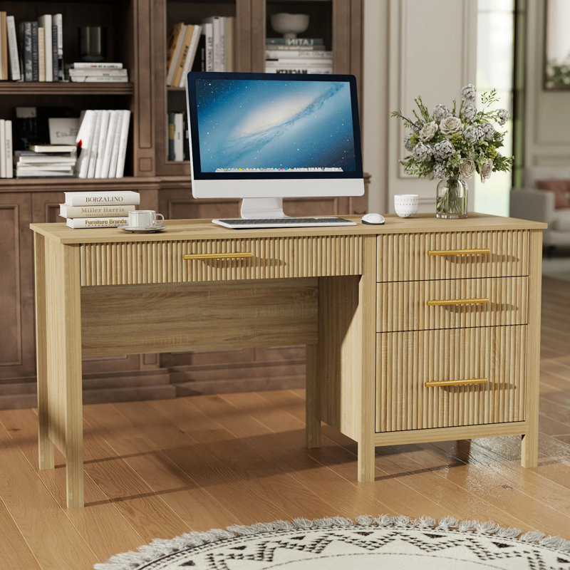 Bureau de direction 54 po à 4 tiroirs - Bureau en bois avec tiroirs à dossiers et rangement, bureau d'ordinateur moderne