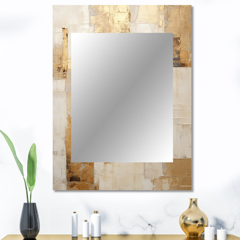 Beige And Gold Dream Collage I - Abstract Shapes Unique Wall Mirror, Beige Mirror, Printed Metal Art, 40" x 30"