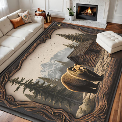 Tapis 9 x 12 pour chambre à coucher Lodge chalet chalet animal sauvage Woodland