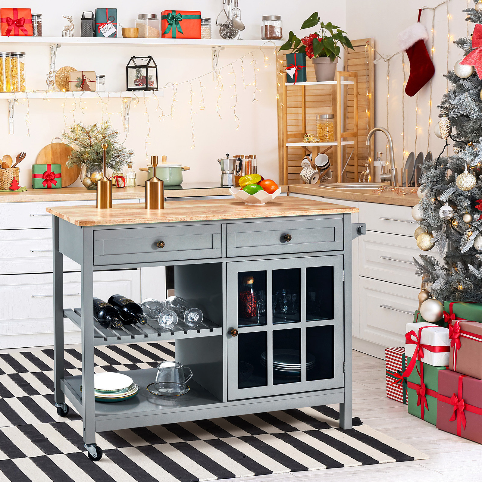 Wade Logan Houchin Kitchen Island with Granite Top with Locking Wheels Base Finish: White Wayfair 36H X 30W X 17D