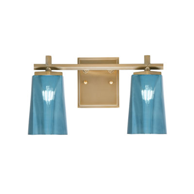 Barre d'éclairage de salle de bain 2 lumières Breen, fini laiton nouvel âge avec verre dégradé bleu l 4,5 po x H 6,5 po