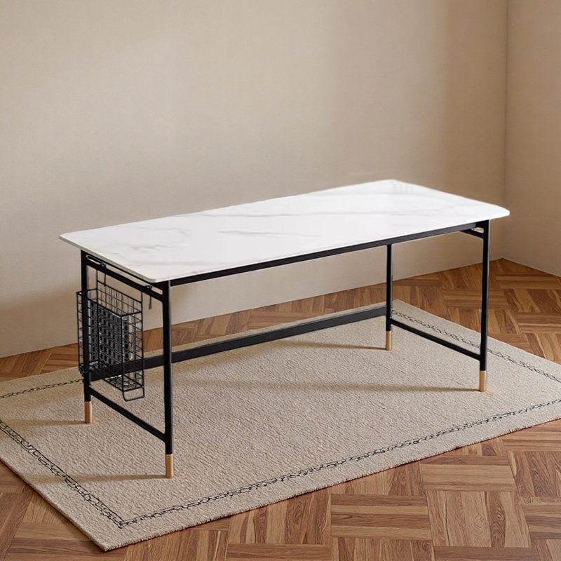 Modern Simple Practical Rosk Slab Computer desk, 29.52" H x 70.86" W x 35.43" D, Gray/White