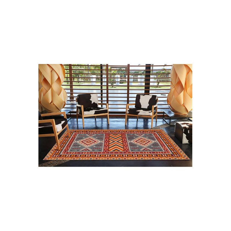 Machine Washable Diamond Patterned Mixed Color Ethnic Patterned Woven Base Rug, Square 4'11"