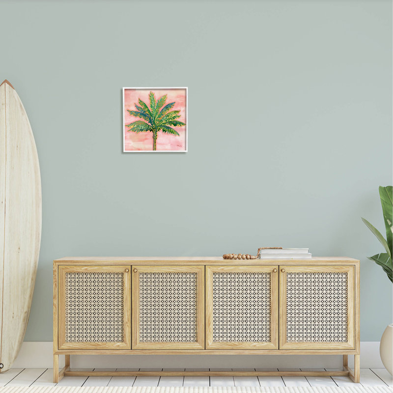 Coucher de soleil sur un palmier, art giclée par Paul Brent, H 17 po x l 17 po x P 1,5 po, Giclée encadrée blanc bord de mer