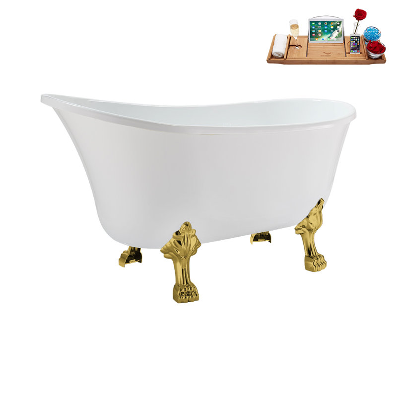 51.2'' x 25.6'' Soaking Acrylic Bathtub, Polished Gold, Glossy White