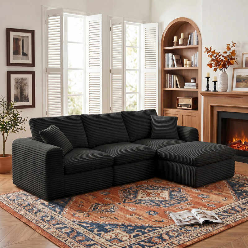 Boneless 108" Cloud Couch for Living Room, 4 Piece L Shaped Modular Sectional Sofa with Plush Corduroy, Deep Seat, Compression Packaging, No Assembly Required