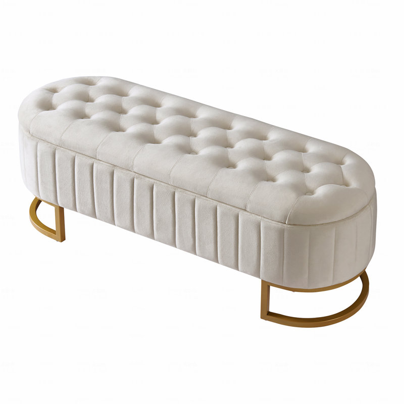Elegant Upholstered Design Velvet Fabric Upholstered With Storage Function Ottoman With Button-Tufted,With Storage Function Bench With Metal Material Legs