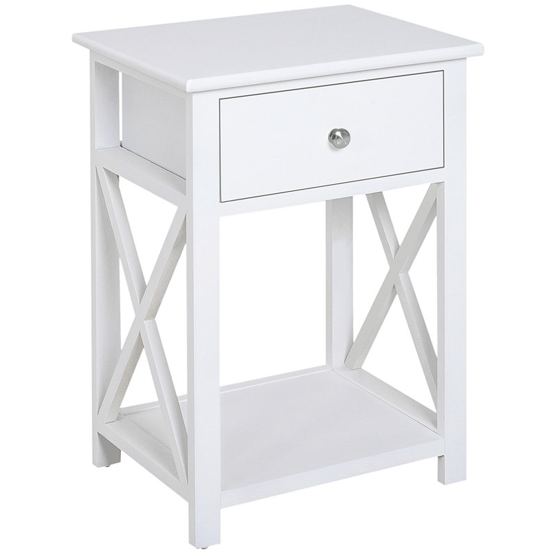 Table de bout en bois massif avec rangement, Blanc, 1