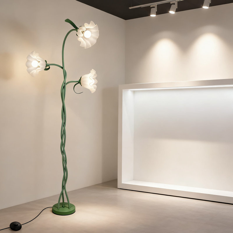 Vintage Flower Floor Lamp With 3 Adjustable Gooseneck Heads, 3 Color Temperature LED Bulbs Included, Flexible Reading Light For Living Room, Bedroom, Office Home Decor