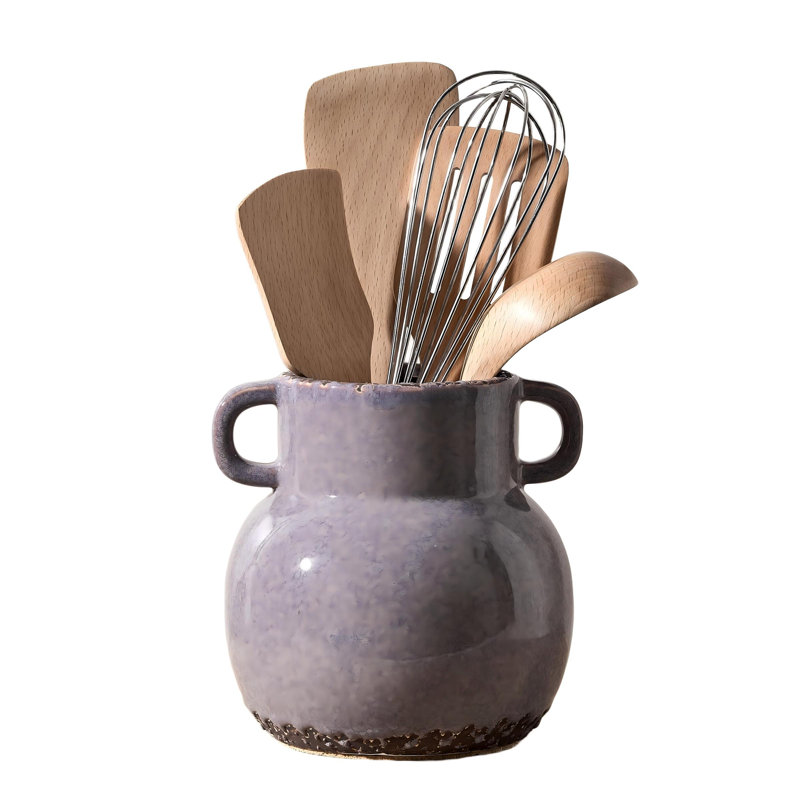 Porte-ustensiles avec poignée, pot en céramique stable (mauve), Mauve