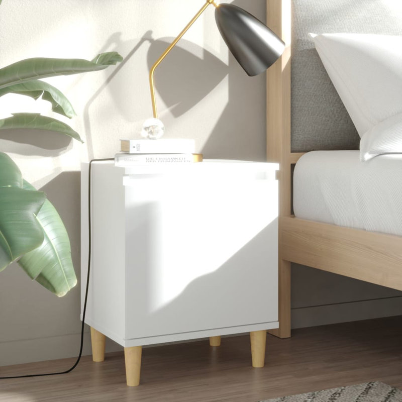 Rensselaer Bed Cabinet with Solid Wood Legs 40x30x50 cm, White