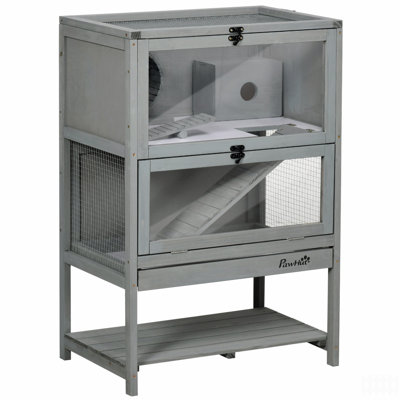 Cage à hamster avec tablette de rangement, grande cage à hamster avec bascule, cage pour petit animal avec plateau coulissant, rampe large pour la course, roue de course