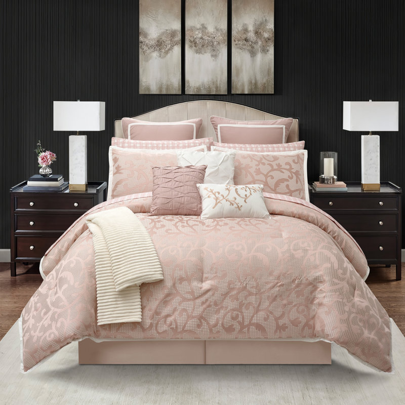 Blush Microfiber California King 14-Piece Bed in a Bag Set