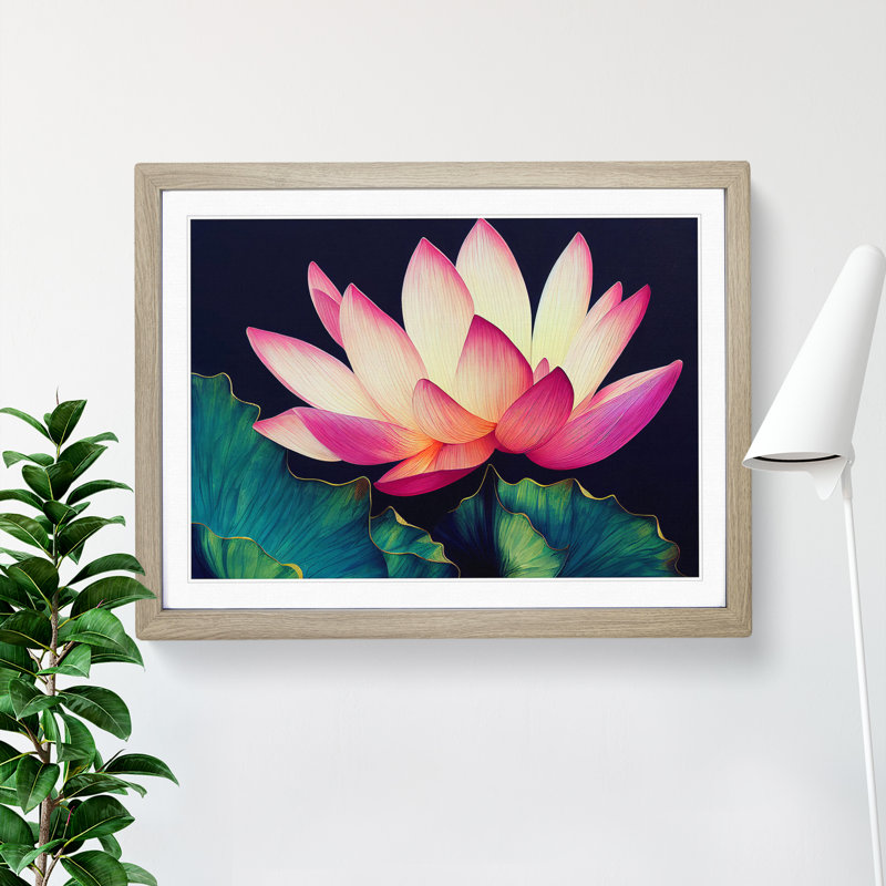 Magnetic Lotus Flower - Framed Print, 34cm H x 46cm W x 2cm D, Oak