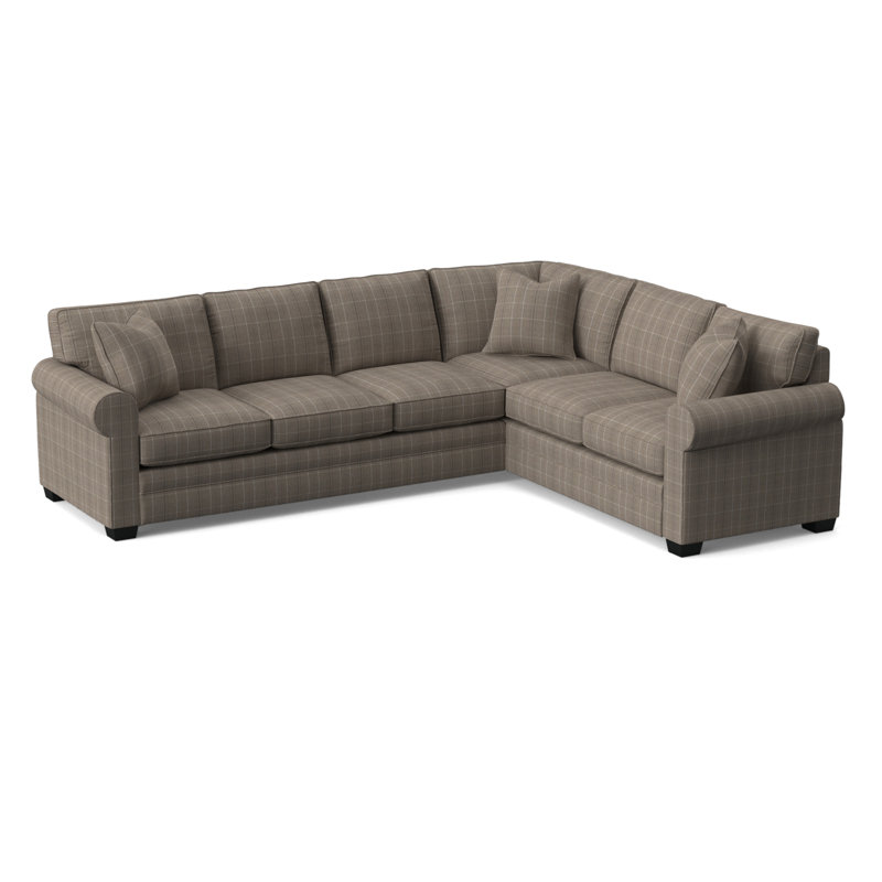 Bedford Upholstered L-Sectional, Black Finish, Right Hand Facing, Sunbrella Blue Pinstripe; 6205-64