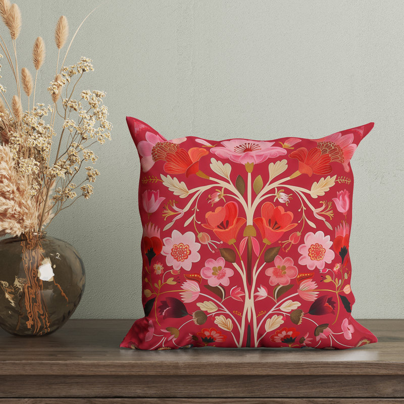 Housse de coussin réversible à motif floral Folk Maximalist, H 16 po x l 16 po
