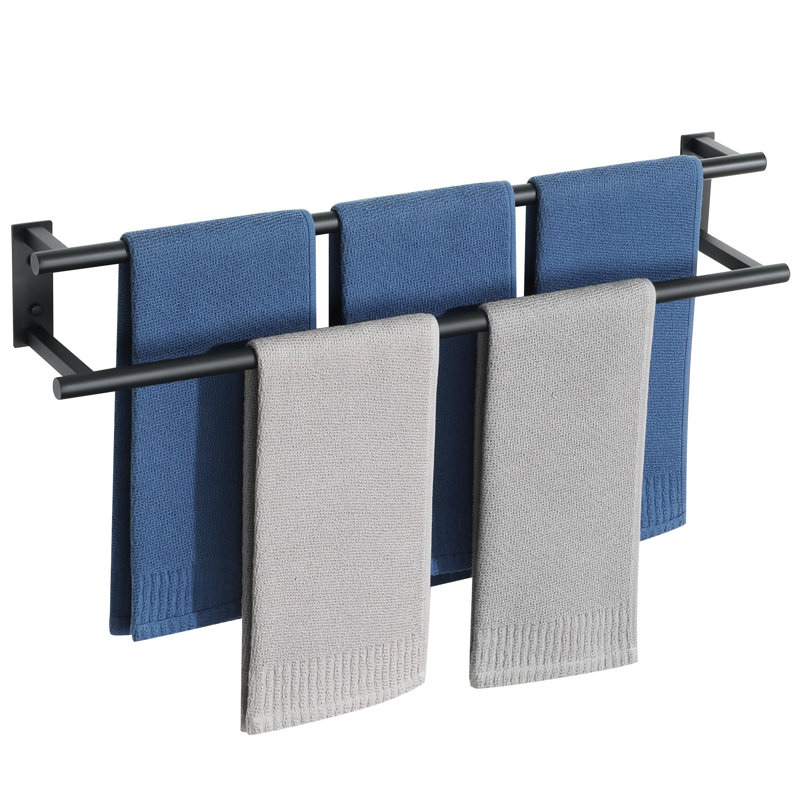 Porte-serviettes mural pour salle de bain double 28 po, noir mat