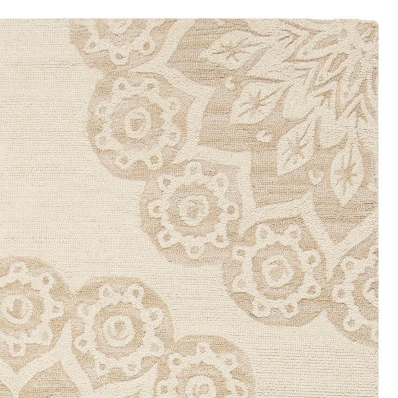 Tapis ivoire en laine touffeté à motif floral Jahiem, Carré 10 pi