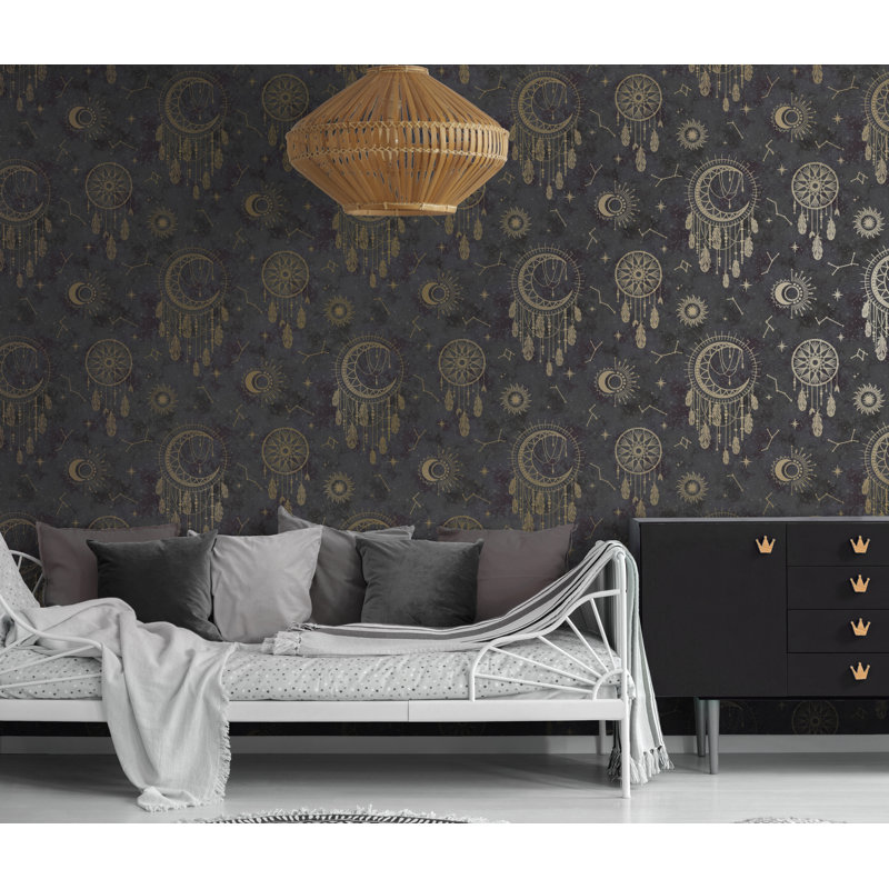 Barreiro 53cm x 10.5cm Metallic Wallpaper Roll, Black/Gold