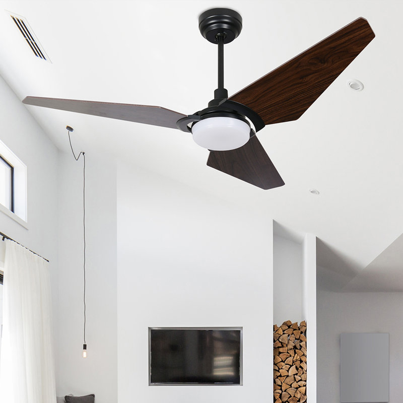 Alcia 52'' Ceiling Fan with LED Lights, Black/Dark Wooden