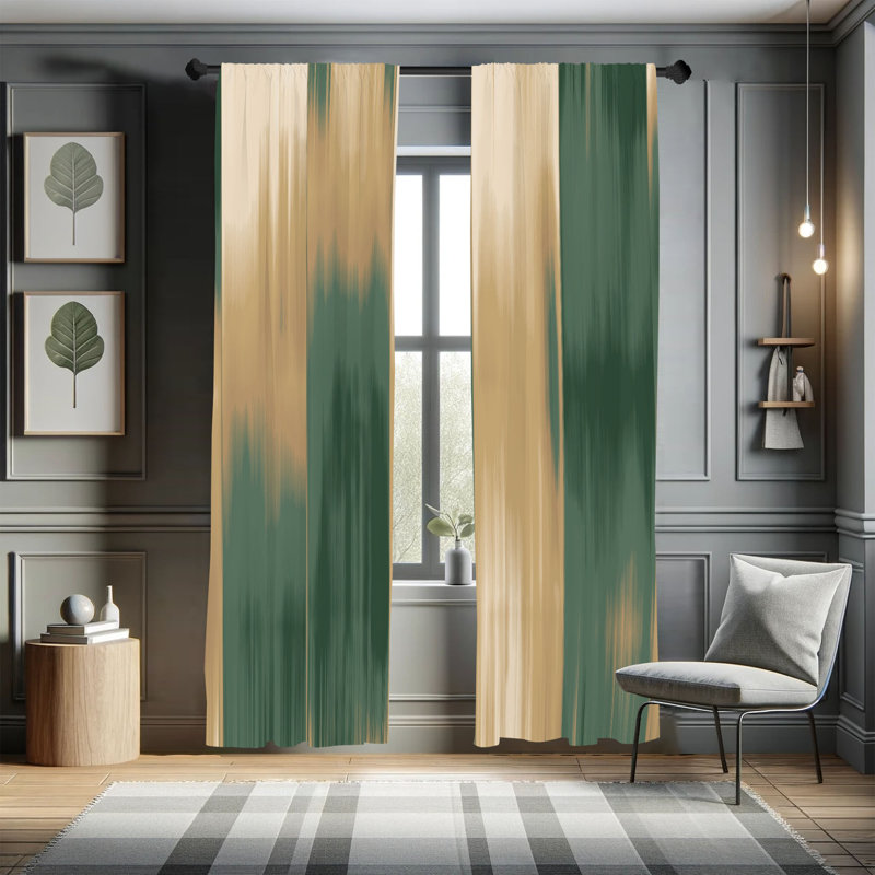Microfiber Floral Semi-Sheer Rod Pocket Curtain Panels, 28" W x 84" L, Green/Beige